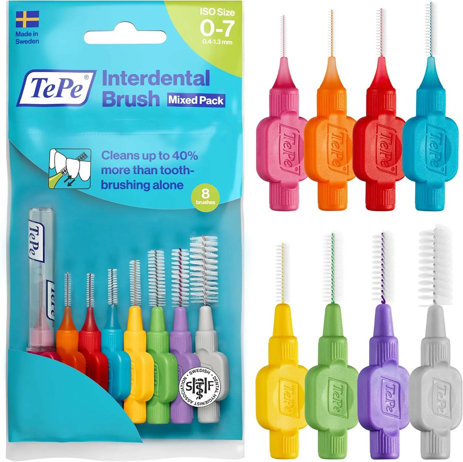 TePe Interdentalbürste, Original, Mixed Pack, 0,4-1,3mm/ISO-Größe 0-7, 8 Stk.